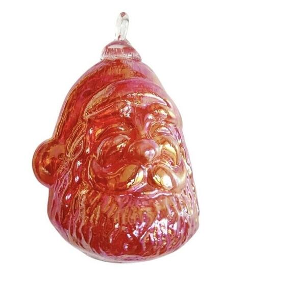 NWT Glass Eye Studio Christmas Ornament Santa Red Iridescent - Picture 2 of 2